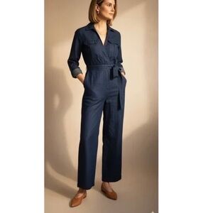 Banana Republic Size 4 Dark Denim Belted Jumpsuit Long Sleeve Western Boho